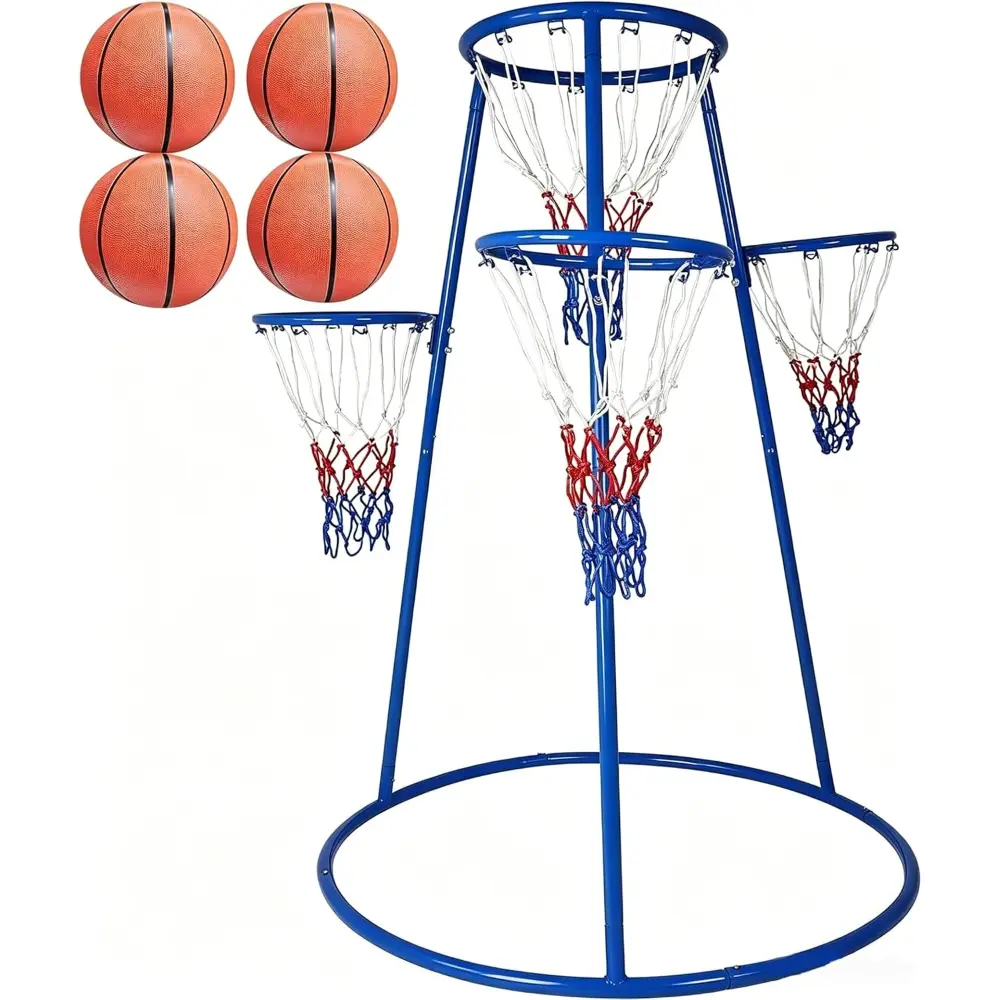 4 Hoop Basketball Set for Ages 3+, Toddler Basketball Hoop Indoor/Outdoor Play, Basketball Goals with 4 Balls & Air Pump, Toddler Preschool Sports Playset for Backyard, Playground & Home