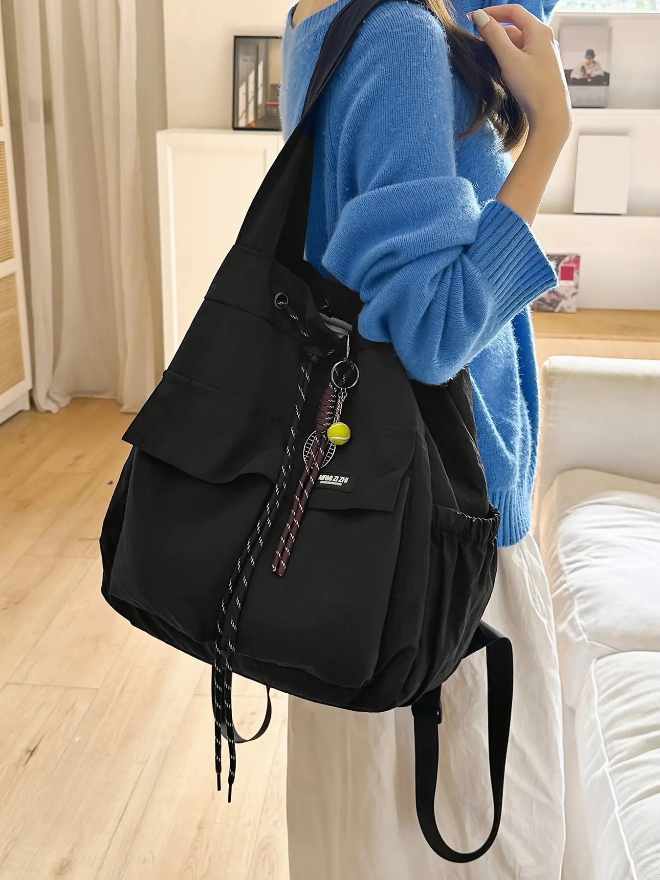 Ladies' backpack, Commuter backpack, simple large capacity shoulder bag, niche design durable crossbody bag, with exquisite pendant, suitable for travel, commuting, school and outdoor activities, multi pocket design, daily outings