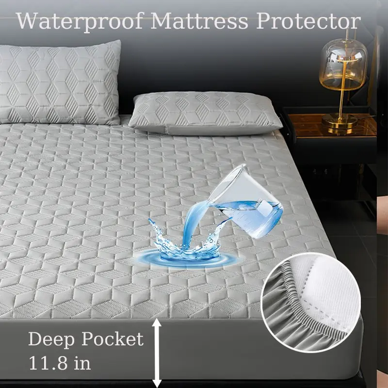 Elastic Waterproof Fitted Sheet, Quilted Mattress Protector, Soft & Skin-Friendly Bed Cover, Ideal for Bedroom Use