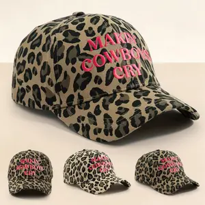 Leopard Print Baseball Cap for Women, Western Cowgirl Style with 'Makin' Cowboys Cry' Pink Embroidery, Adjustable Cotton for Concerts, Hats