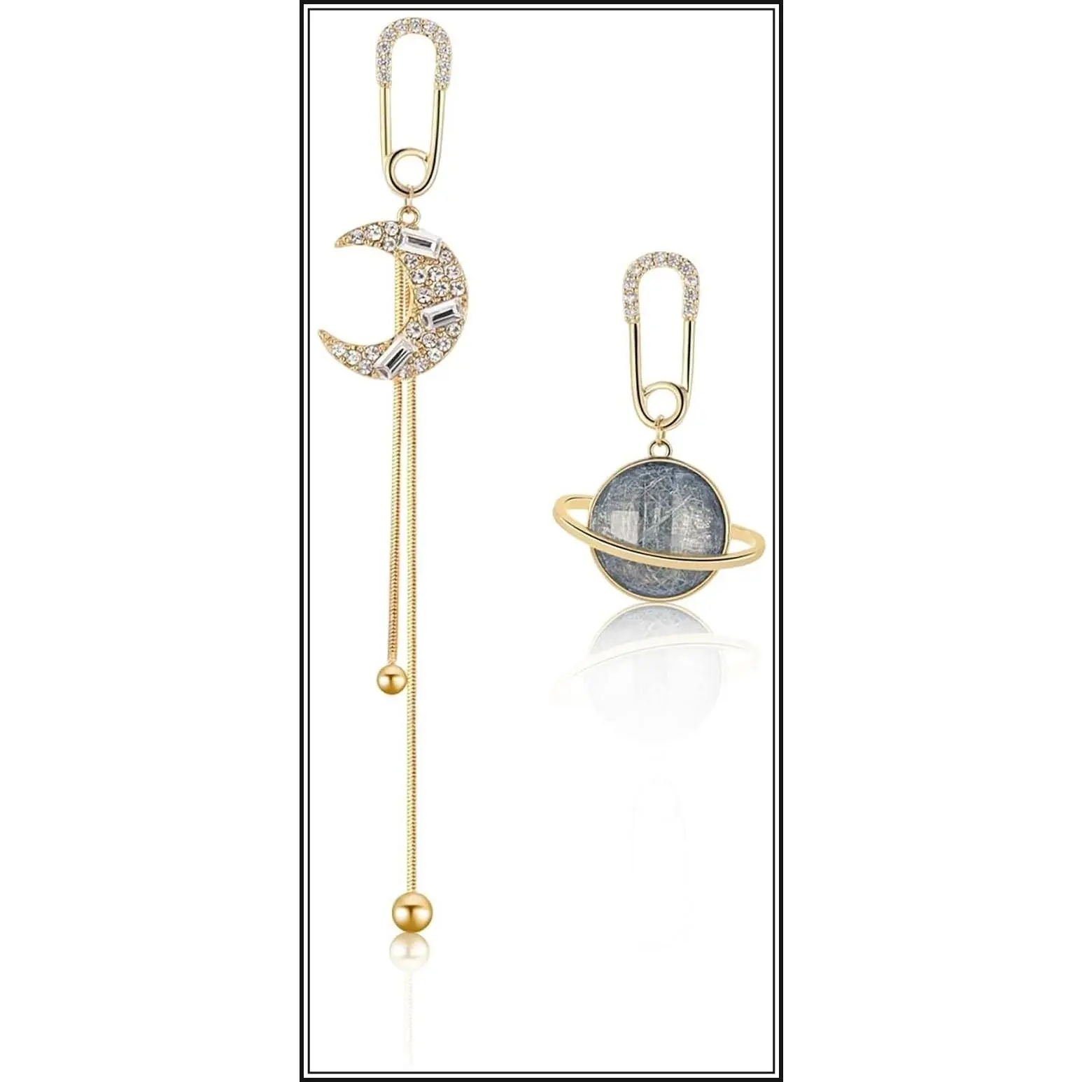 Celestial Asymmetrical Moon Star Saturn Dangle Drop Earrings for Women, Planet Space Galaxy Jewelry Gift for Everyday Wear