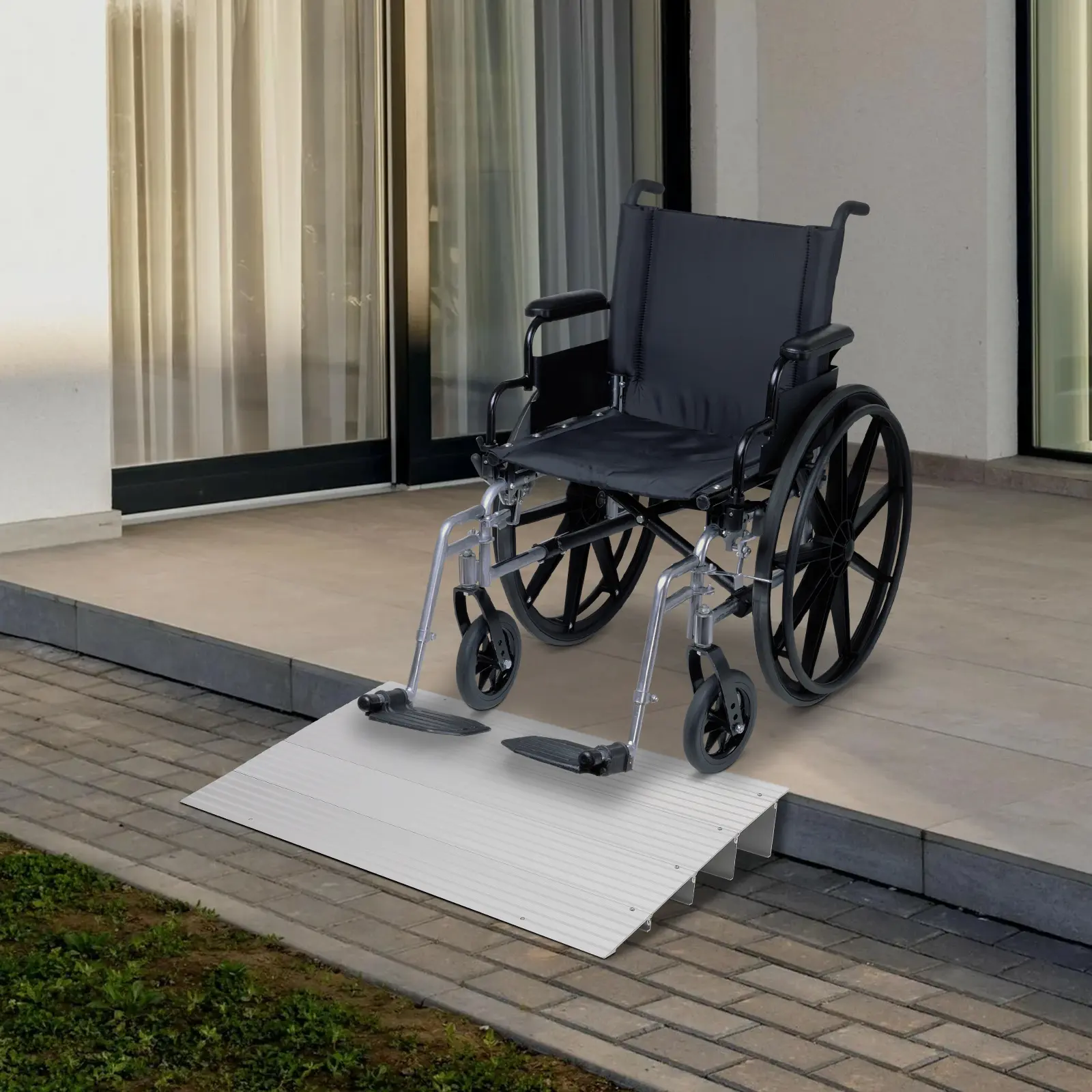 Heavy Duty Adjustable Aluminum Threshold Ramp for Doorways, 4-5" Rise, 700LB Capacity – Non-Slip, Portable Entry Ramp for Wheelchairs, Scooters, Walkers, Home Steps
