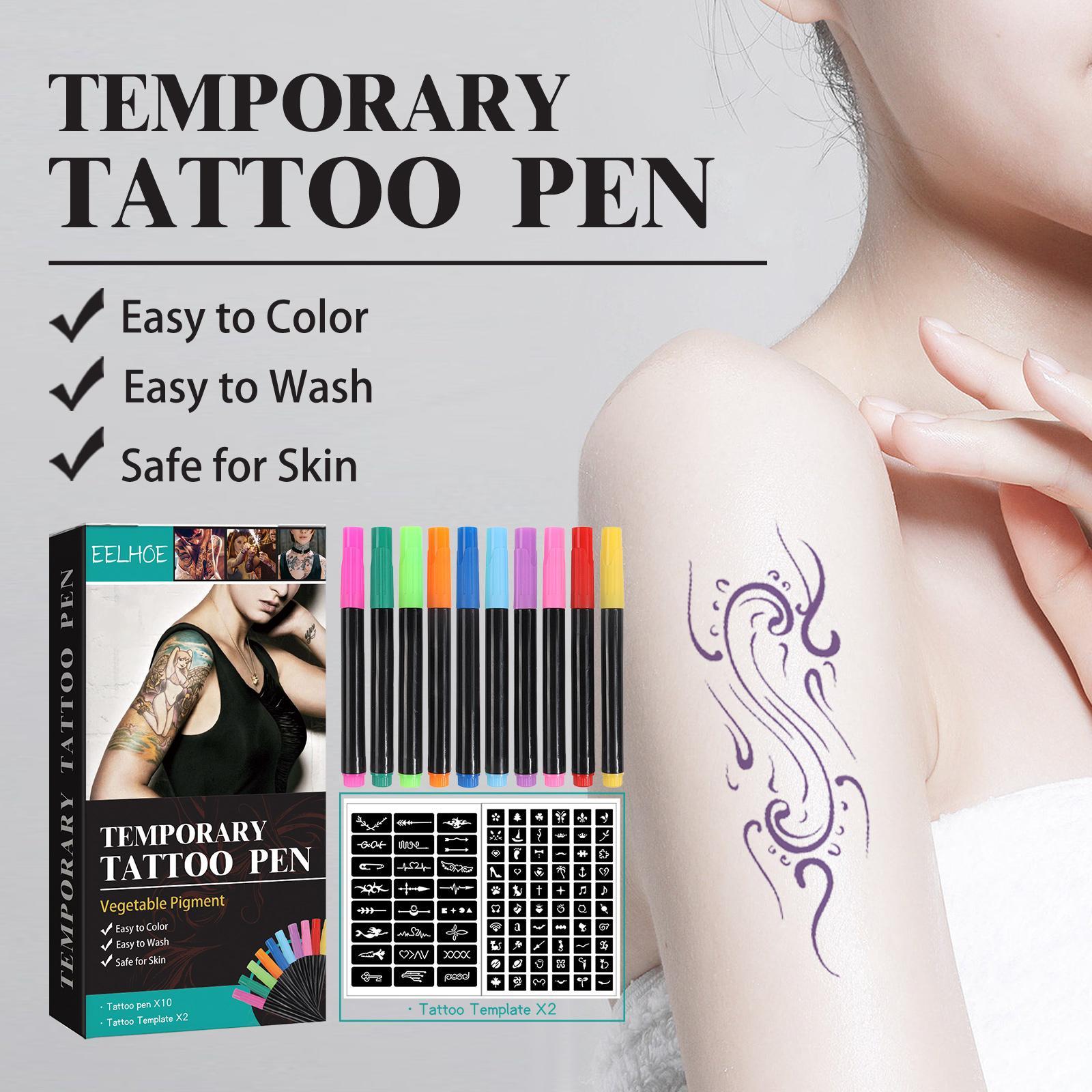 DIY Temporary Tattoo Pen Set, 10pcs Multipurpose Body Paint Pen & 2 Counts Tattoo Templates, Body Art Painting Pen for Women & Men, Christmas, Christmas Gift