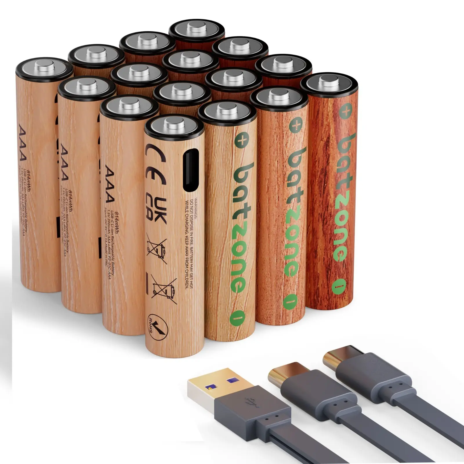 16 Pack 666mWh 1.5V AAA Rechargeable Lithium ion Battery Typc C Port Battery + Cable