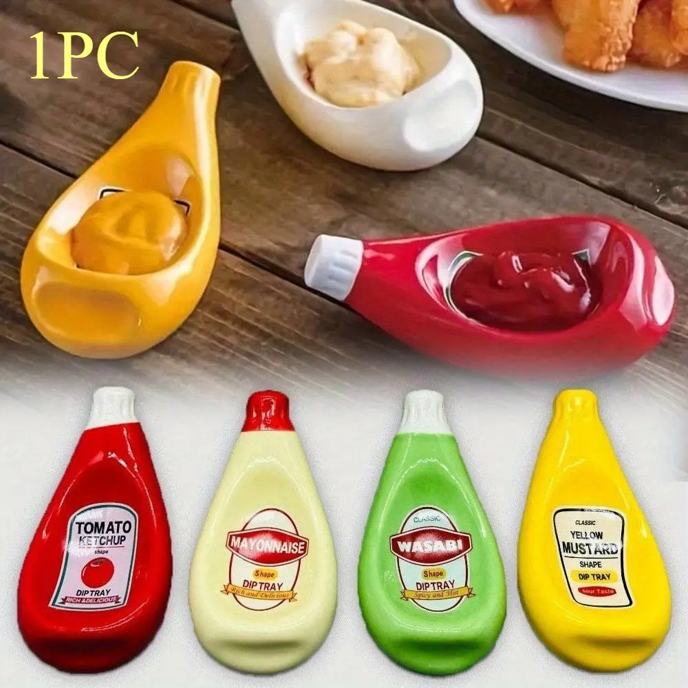1 Ceramic Mustard Dipping Bowl – Creative Ketchup Bottle-Shaped Sauce Dish – Small Condiment Dish for Ketchup, Mustard, and Mayonnaise – Fun Tableware for Family Gatherings, Restaurants, and Parties – Dishwasher-Safe Mini Sauce Container