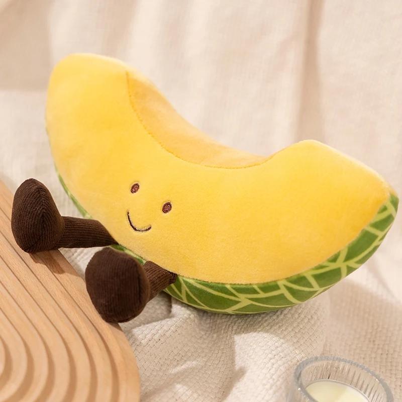 Creative Fruit Plush Toy Watermelon Durian Cantaloupe Balsam Pear Doll Stuffed Pillow Kawaii Room Decor Activity Gift