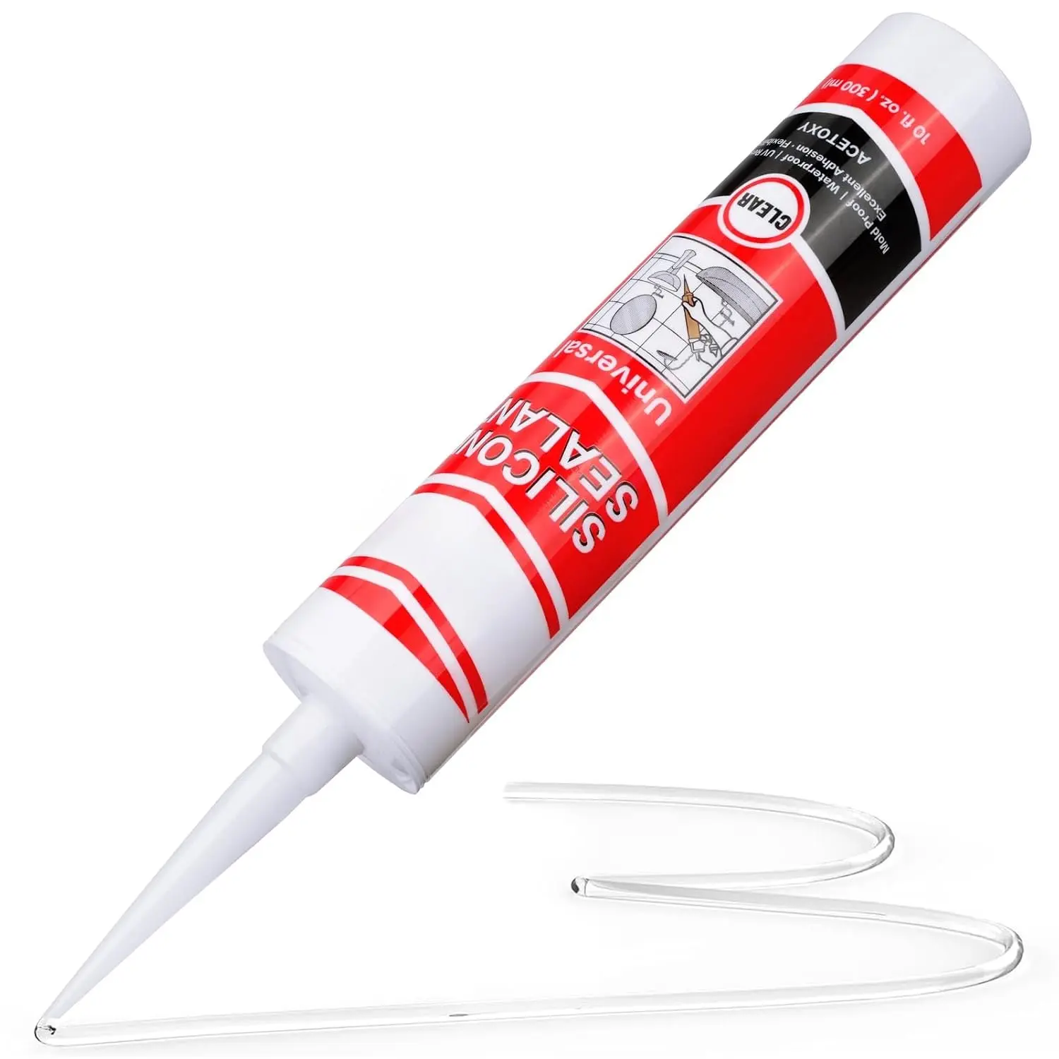 Clear  Caulk for Kitchen & Bathroom,10 fl oz ,1 Pack,  RTV  Sealant,Stronger Adhesion,Shrink & Crack Proof