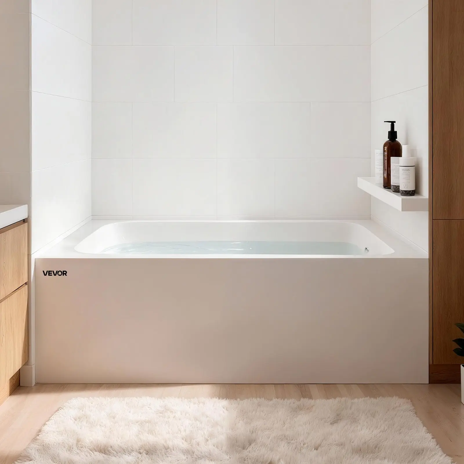 VEVOR 54"x30" Minimalist Durable Acrylic Alcove Bathtub, 275mm Deep 31.7 Gal/120L Soaking Tub, Right-Hand Drain, Overflow Hole, Integral Flange, White, Effortless Upkeep Rectangle Bathroom Tub