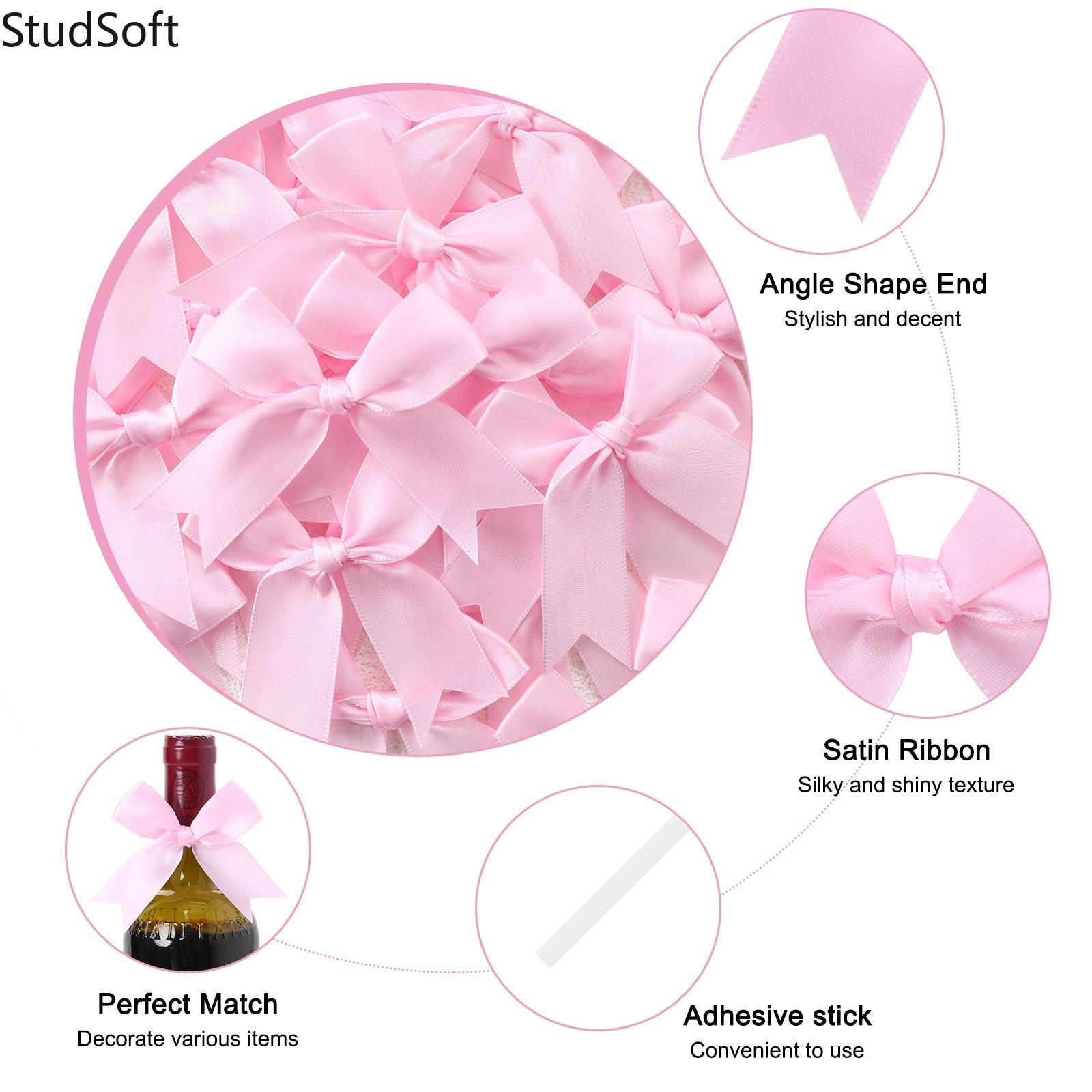 50 Pack Pink Satin Ribbon Bows, Self-Adhesive Mini Gift Bows Set for DIY Crafts Gift Wrapping