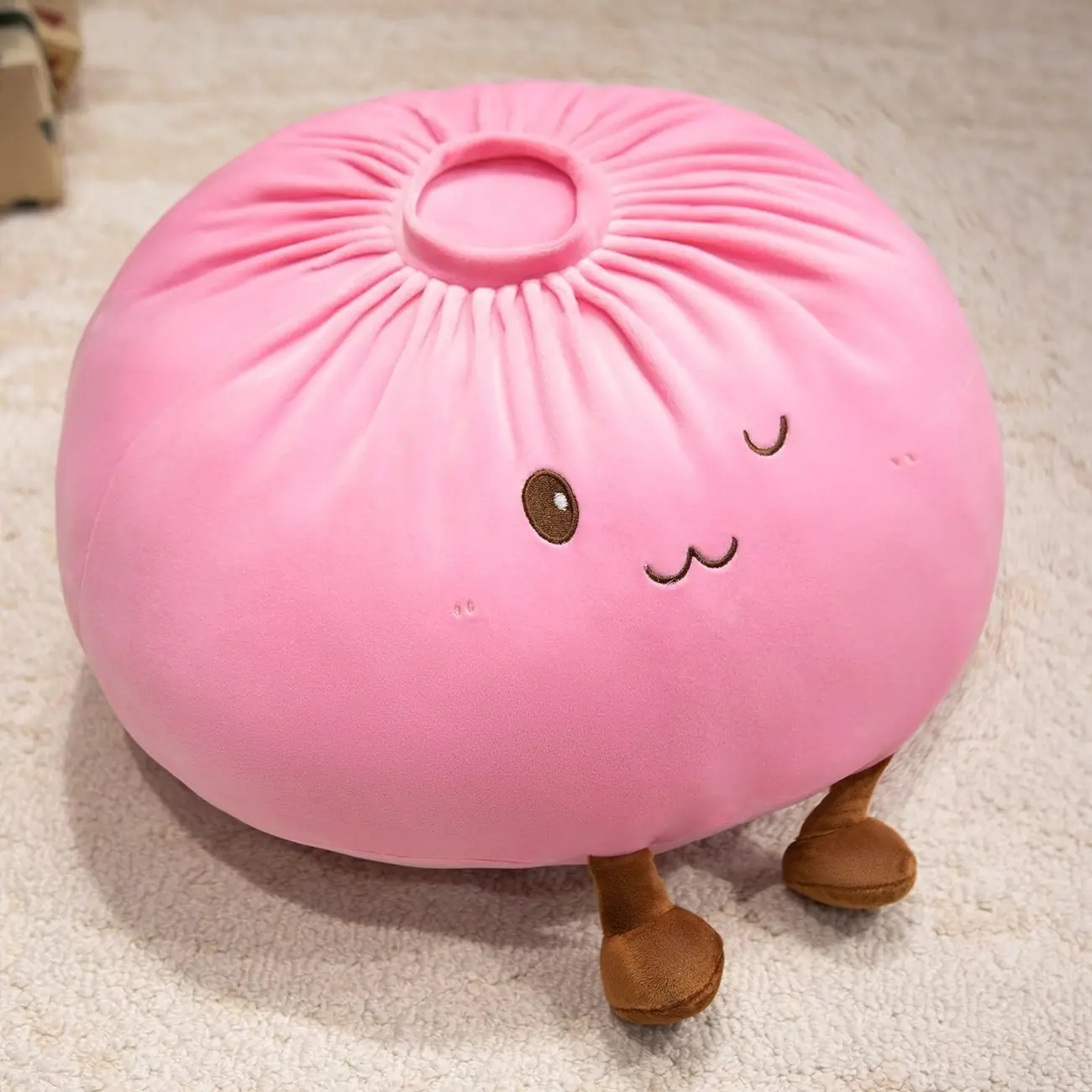 Adorable Cuddly Pillow, Soft Baozi Shape with Smiley Face, Available in ////, Perfect for Bed, Sofa, Office Naps