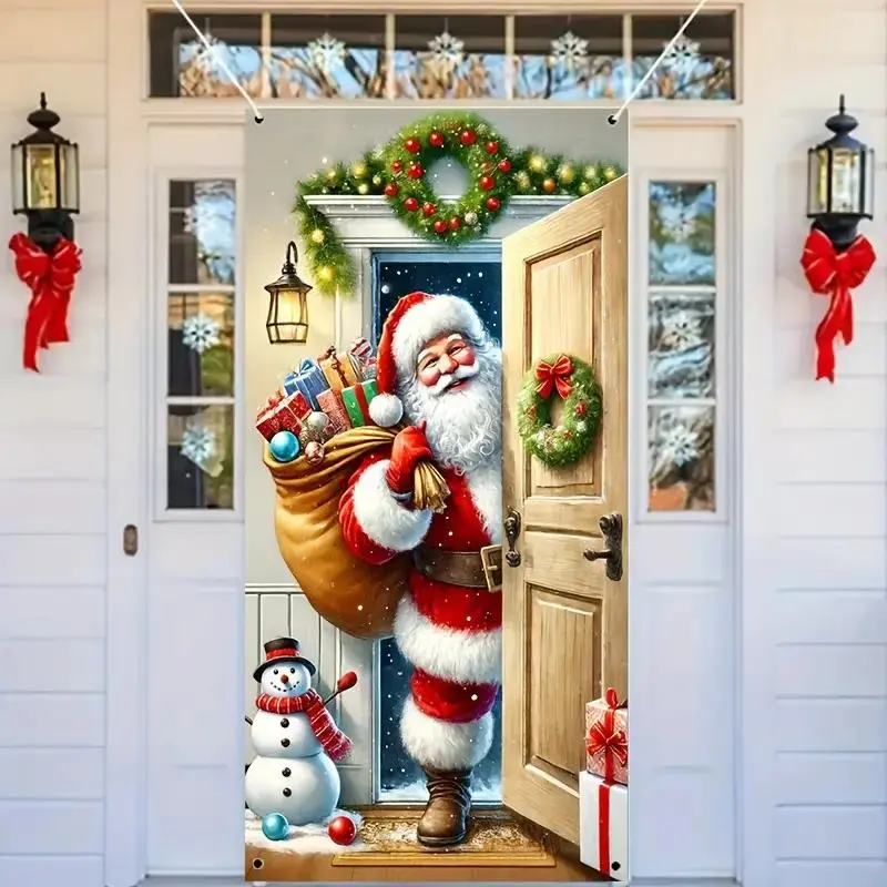 Santa Claus Pattern Door Frame Decoration, 1 Count Christmas Themed Garland Door Hanging Banner, Festive & Party Supplies for Home Decor