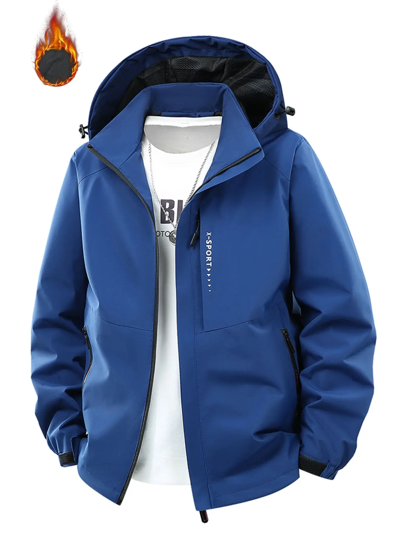 Men's Hooded Windbreaker Jacket, Fall Winter Outdoor Waterproof Sports Coat, Thickened Casual Outerwear, Loose-Fitting Style