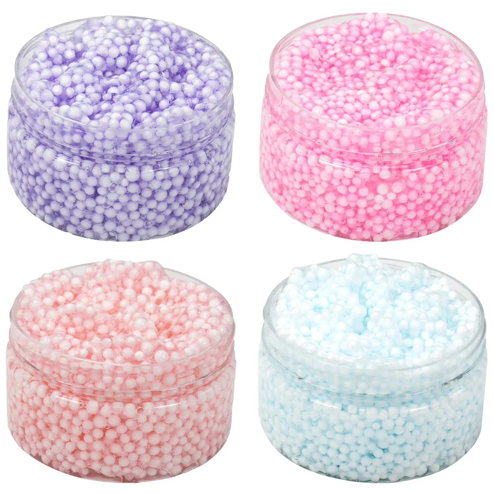 Crystal Slime Kit with Crunchy Foam Beads, 120ml Sensory Stress Relief Putty, Non-Sticky Premade Slime Set for Teens and Adults