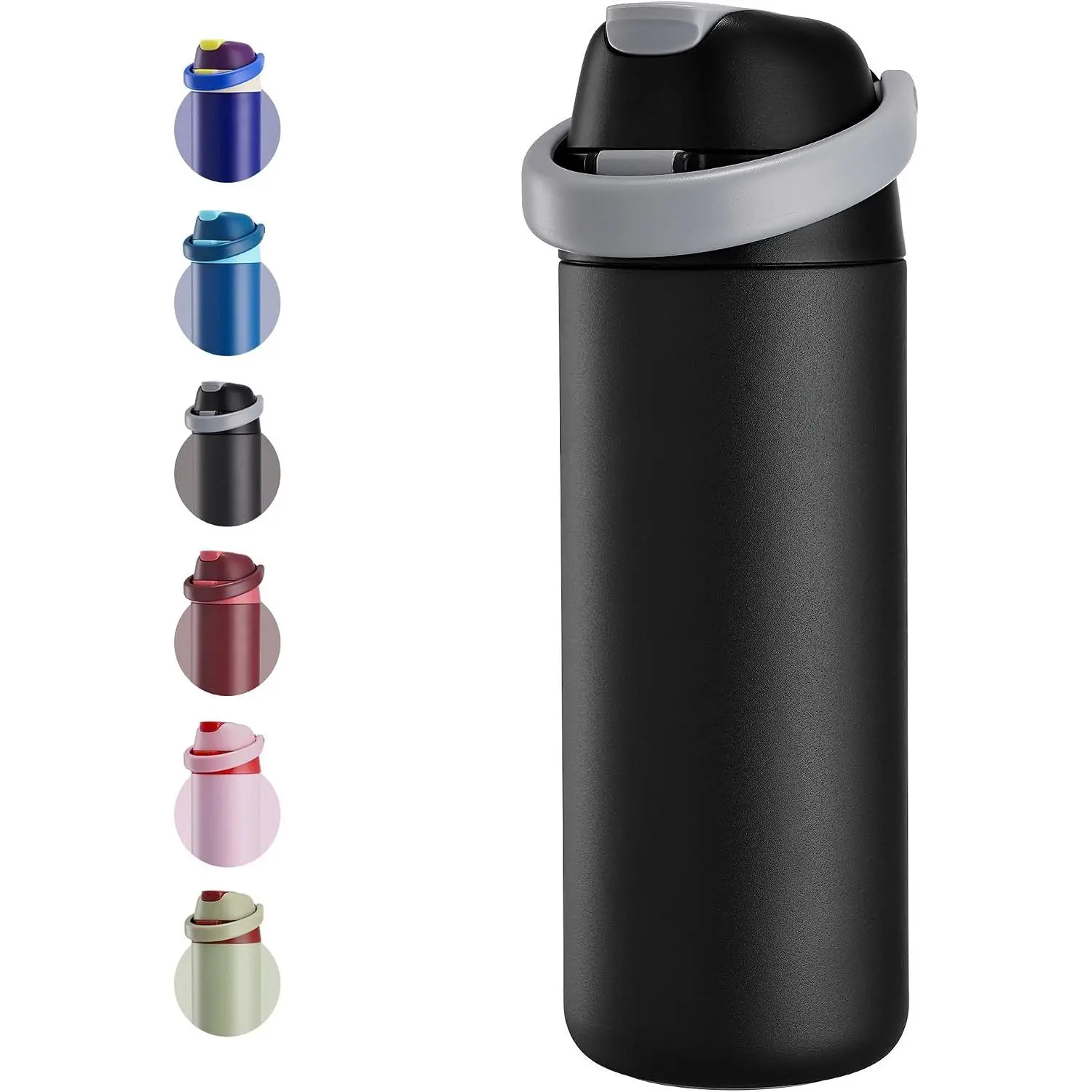 18 oz Insulated Water Bottle, Stainless Steel Water Bottle with 2-in-1 Straw and Push-Button Spout Lid, Keeps 24 Hours Cold, Double Wall Vacuum Leak-Proof &  for , Travel, Black
