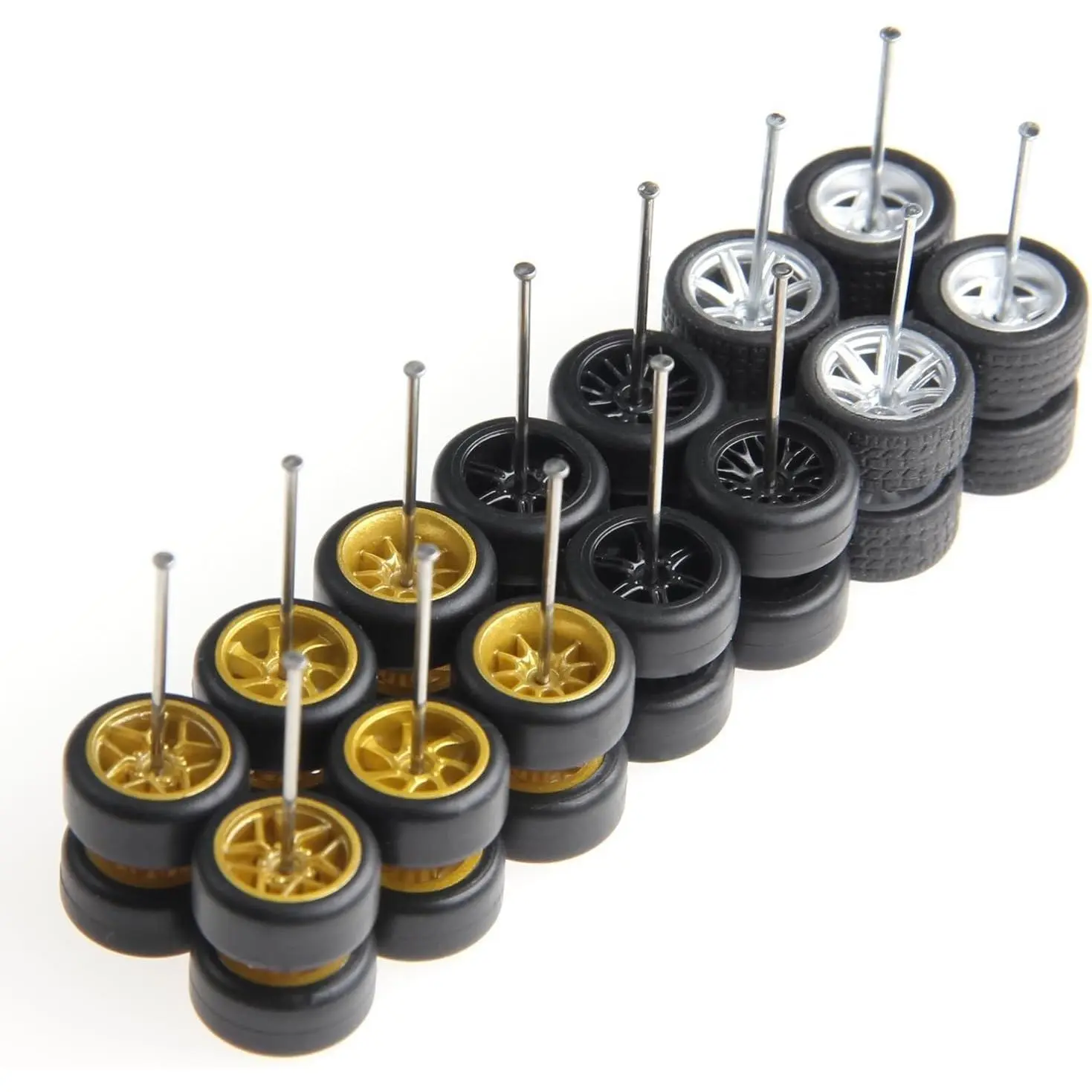 1/64 Scale Mixed Random Real Riders Wheels Rims Tires Set for 10 Cars (04)