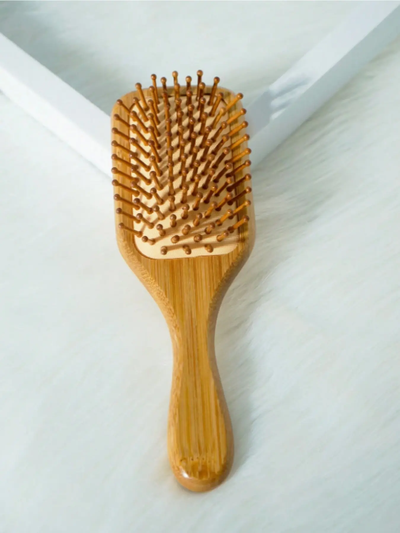 1pc Square Small Bamboo Cushion Hair Brush With Handle, Essential Brush, Easily Detangles Knotted Hair, Natural Bamboo Bristles, Wooden Paddle Brush, Suitable For Scalp Massage, Fits All Hair Types, For Men, Women, Children And Seniors