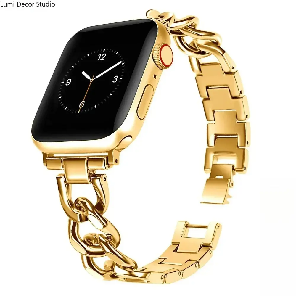 Edgy Curb Chain Watch Band for Women, Street Style Metal Bracelet with Adjustable Links, Compatible with Watch 38mm-49mm Ultra, Chunky Curb Chain Accents, Link-Style Design, Chic, Parties, Accessories, Wearable, Metallic, Women's Fashion, Female