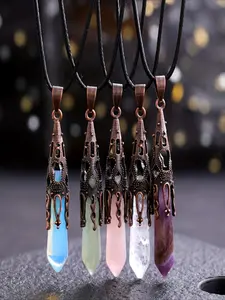 5Pcs Natural Amethyst & Rose Quartz Trumpet-Shaped Hexagonal Cone Pendulum Pendants, Crystal Pendants, Healing Crystals for Chakra Balancing, Women's Jewelry with Matching Chains, Suitable as Christmas, Birthday and Festival Gifts
