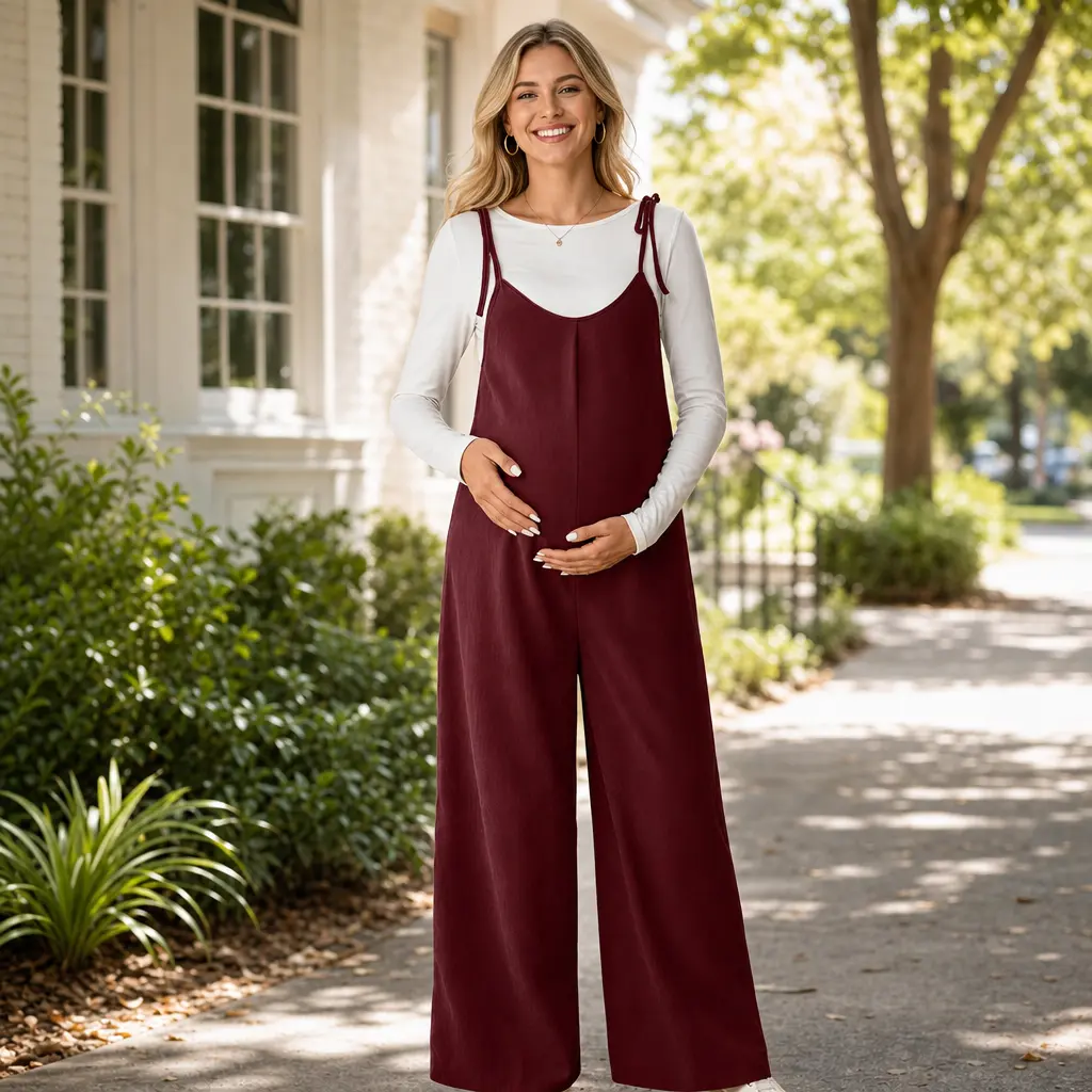 Maternity Jumpsuit Loose Wide Leg Overalls for Pregnant Women Comfort Adjustable Tie-Strap High Waisted Pregnancy Romper clothing apparel campingessentials