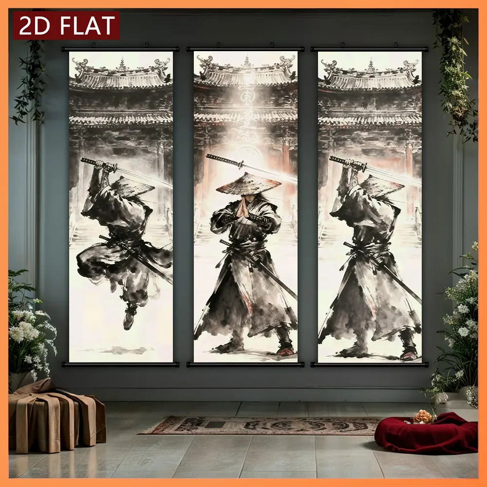3-Piece Traditional Temple Scroll Posters, High-Definition Canvas Wall Art, Oriental Fusion Decor, Ideal for Living Room and Bedroom