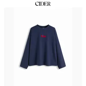 Cider Fish Embroidery Round Neckline Long Sleeve Oversized Tee Dealsforyou