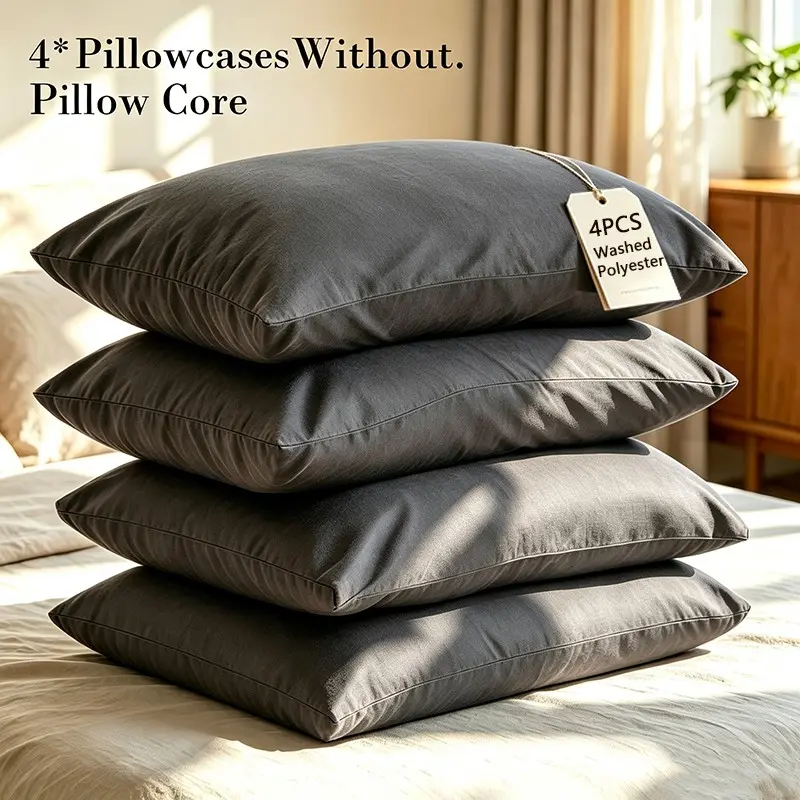 4 Pack Ultra Soft Washed Polyester Pillowcases No Inserts, breathable Skin-Friendly Breathable Minimal Pillow Covers for Bedroom Dorm Hotel, Great Gift