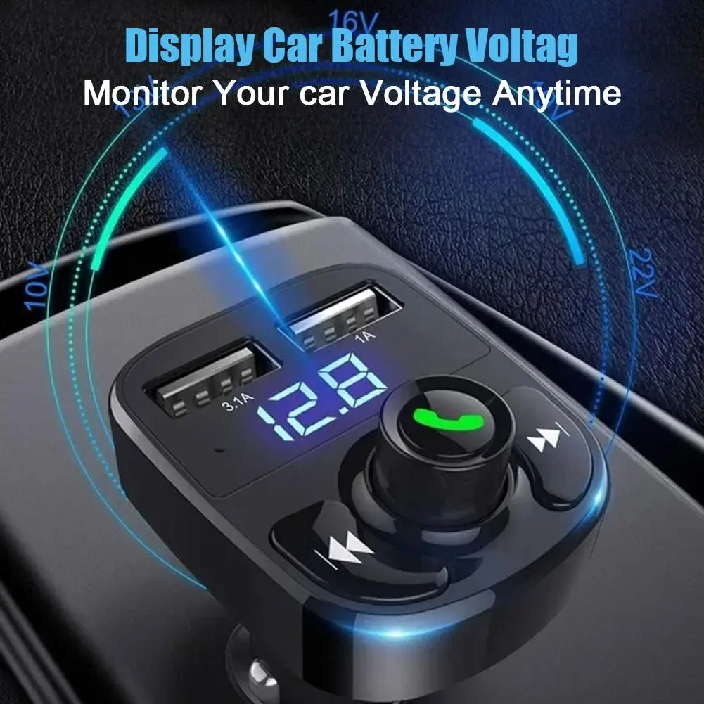 Car Digital Wireless Bluetooth 5.0 FM Transmitter (87.5-108MHz) - Stereo Adapter with Music Playback, Hands-Free Calling, 12-24V 3.1A Dual USB Charger, 32G Max MP3 Player Radio Receiver, Digital Screen Display