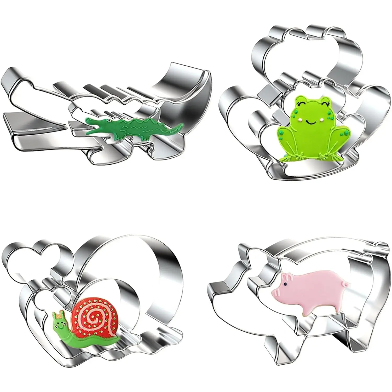 Stainless Steel Animal Silhouette Cookie Cutters - Frog & Pig Set, Large & Small Sizes, 8-Count, Safe & Bendable Biscuit Fondant Molds for Baking Party Fun