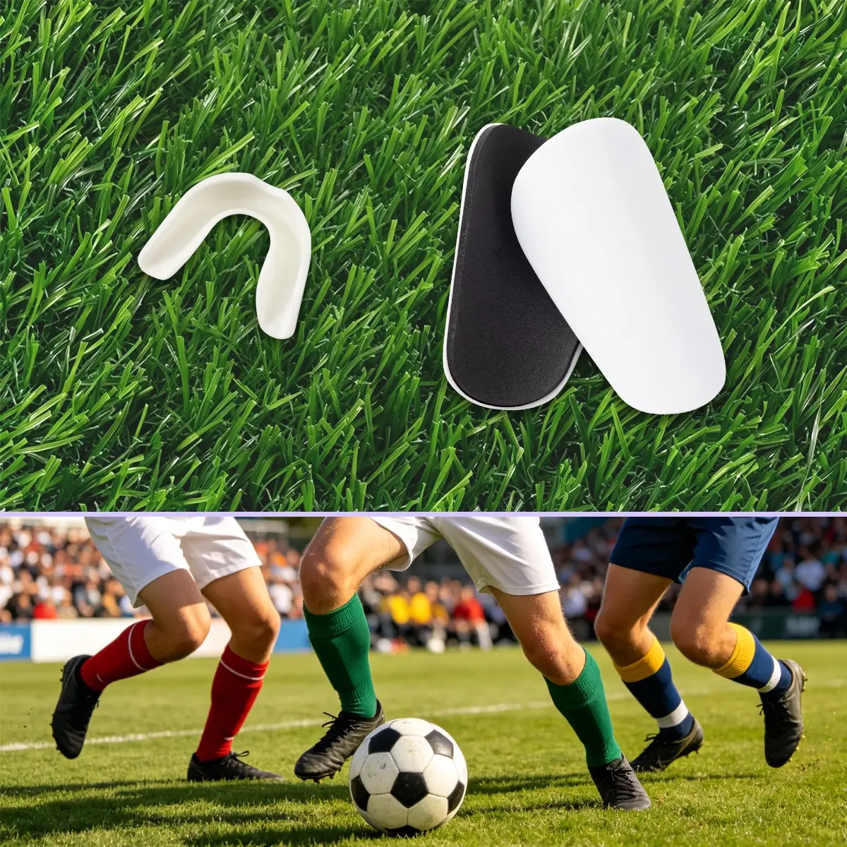 Professional Soccer Sports Gear Set, Silicone Mouthguard and Shin Guard, Molding, Multi-Color Options, Protective Equipment Kit