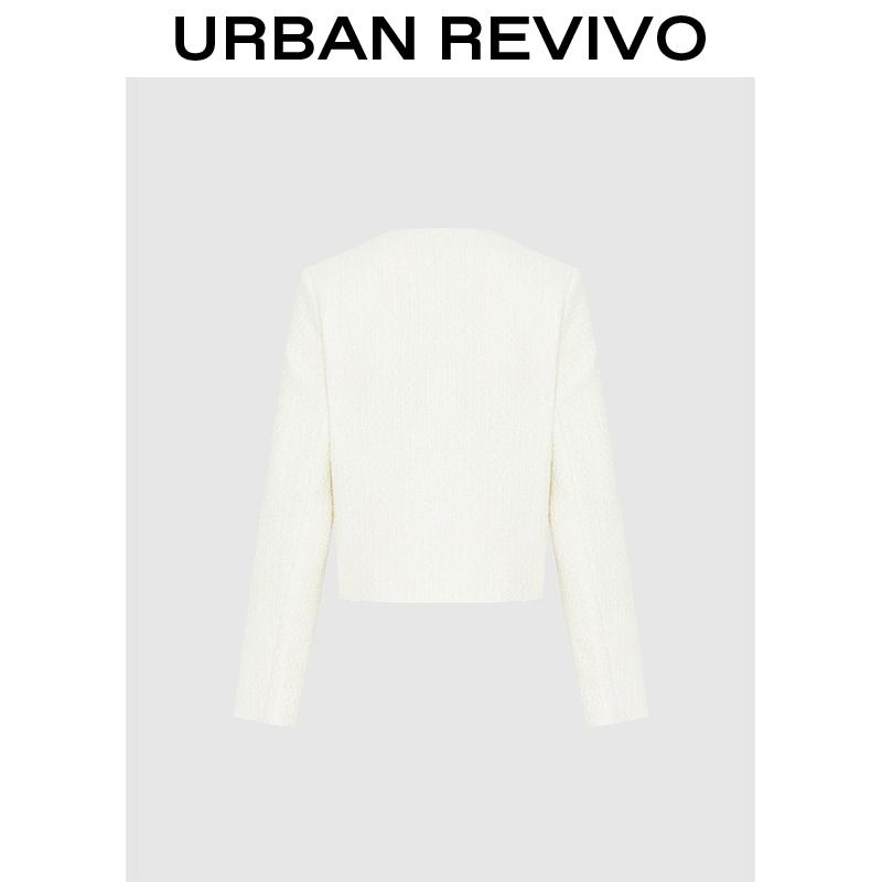 URBAN REVIVO Fashionable Tweed Jacket for Women  UWG130014 Casual Outfit 2025 Women Clothing Girl Elegant Fashion Trendy and Versatile OOTD Outerwear Coats