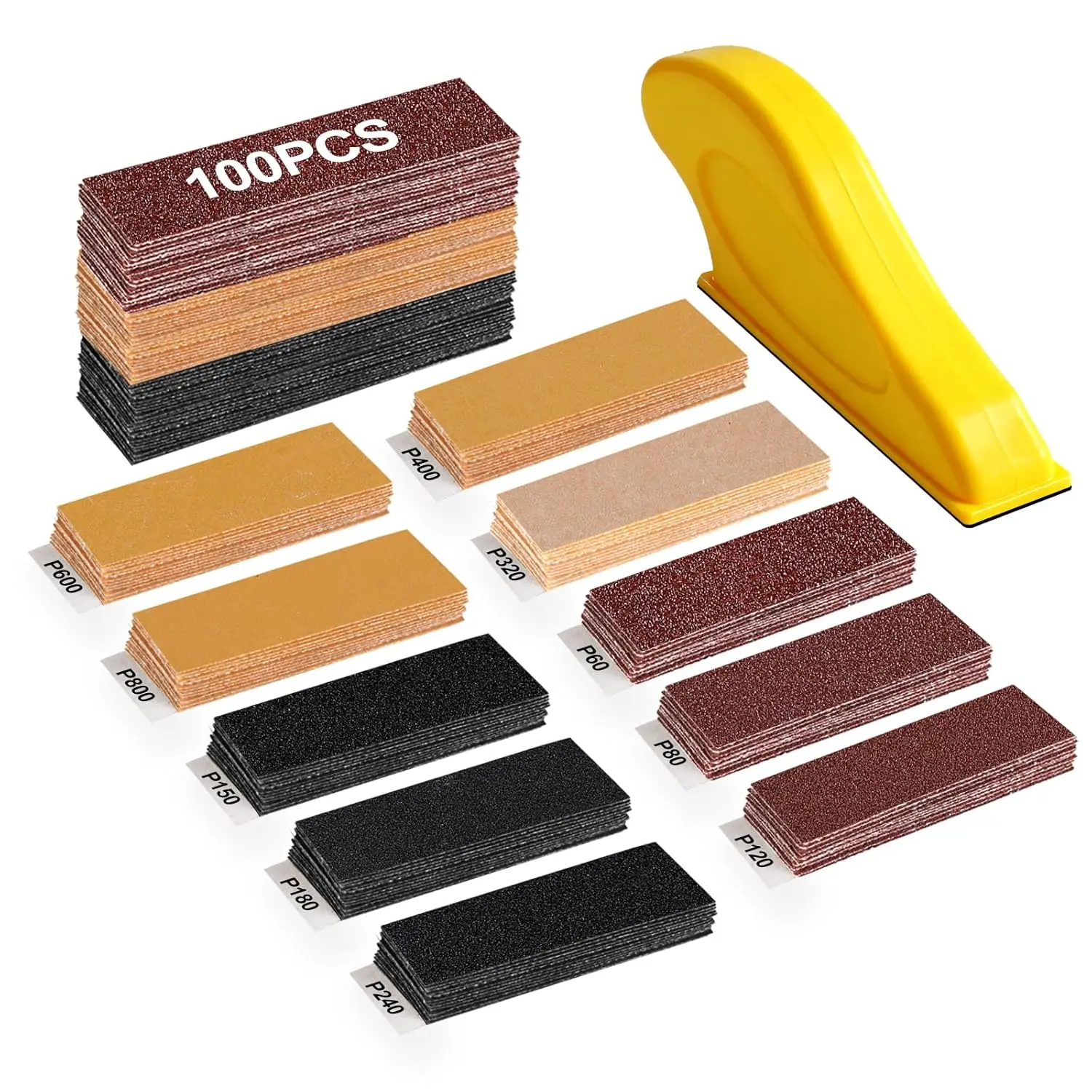 100 count  Detail Sander Kit, 3-in-1 Precision Mini Finger Sander | 60-800 Grit Sandpaper with Small Hand Sanding Blocks, Ideal for , Crafts, Furniture, Tight Spaces and DIY Projects