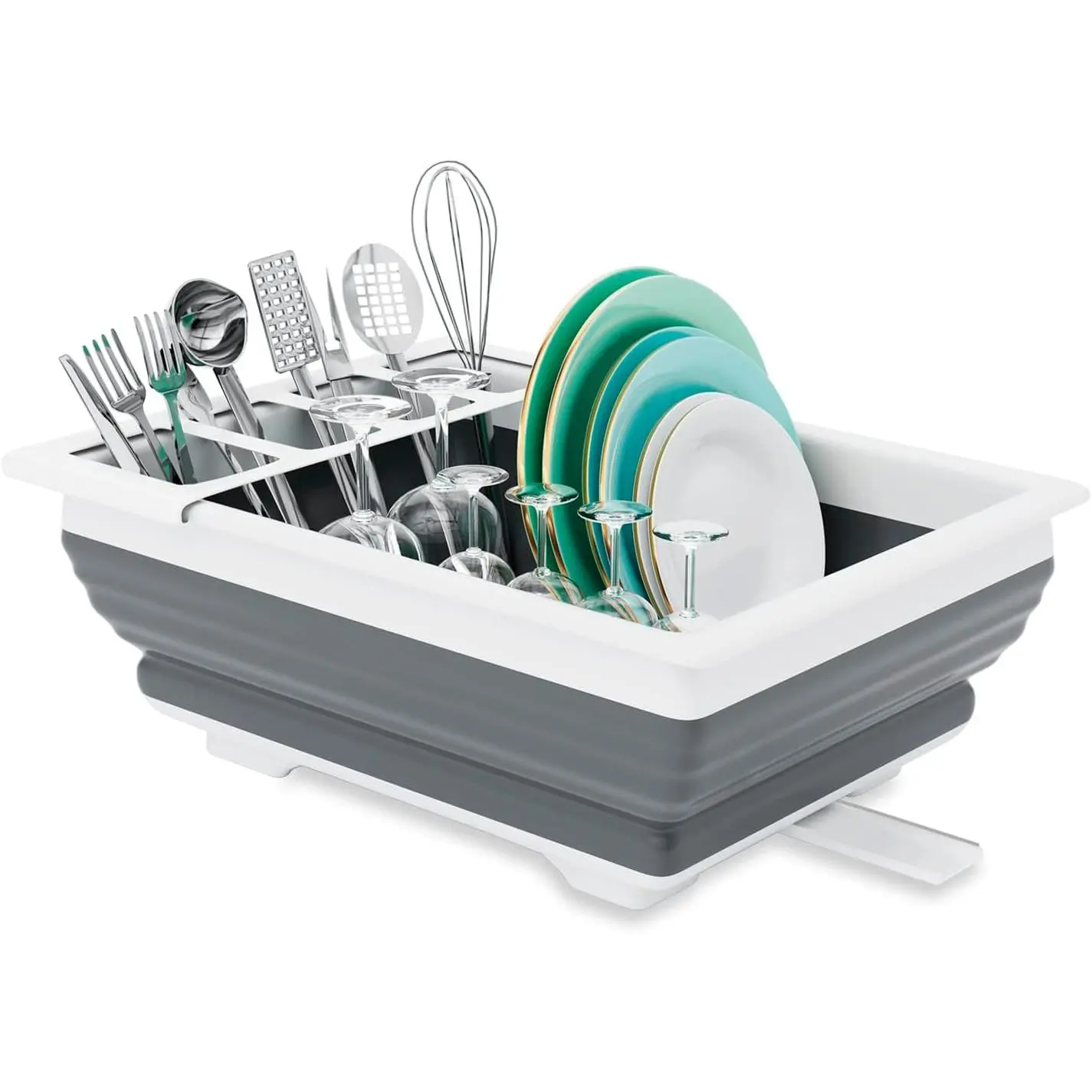 Collapsible Plastic Dish Rack, Portable Adjustable Household Dinnerware Organizer - Space-Saving Kitchen Storage Tray for RV Campers, Travel Trailers, Outdoors, Utensil