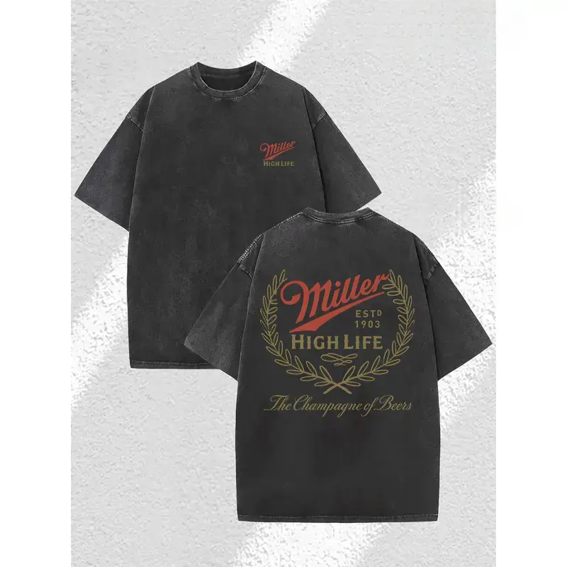 Unisex Vintage Washed Crew Neck T-Shirt, Retro Logo Graphic Soft Cotton Tee, Tropical Vibe Classic Fit Casual Top, Trendy Daily Streetwear Apparel