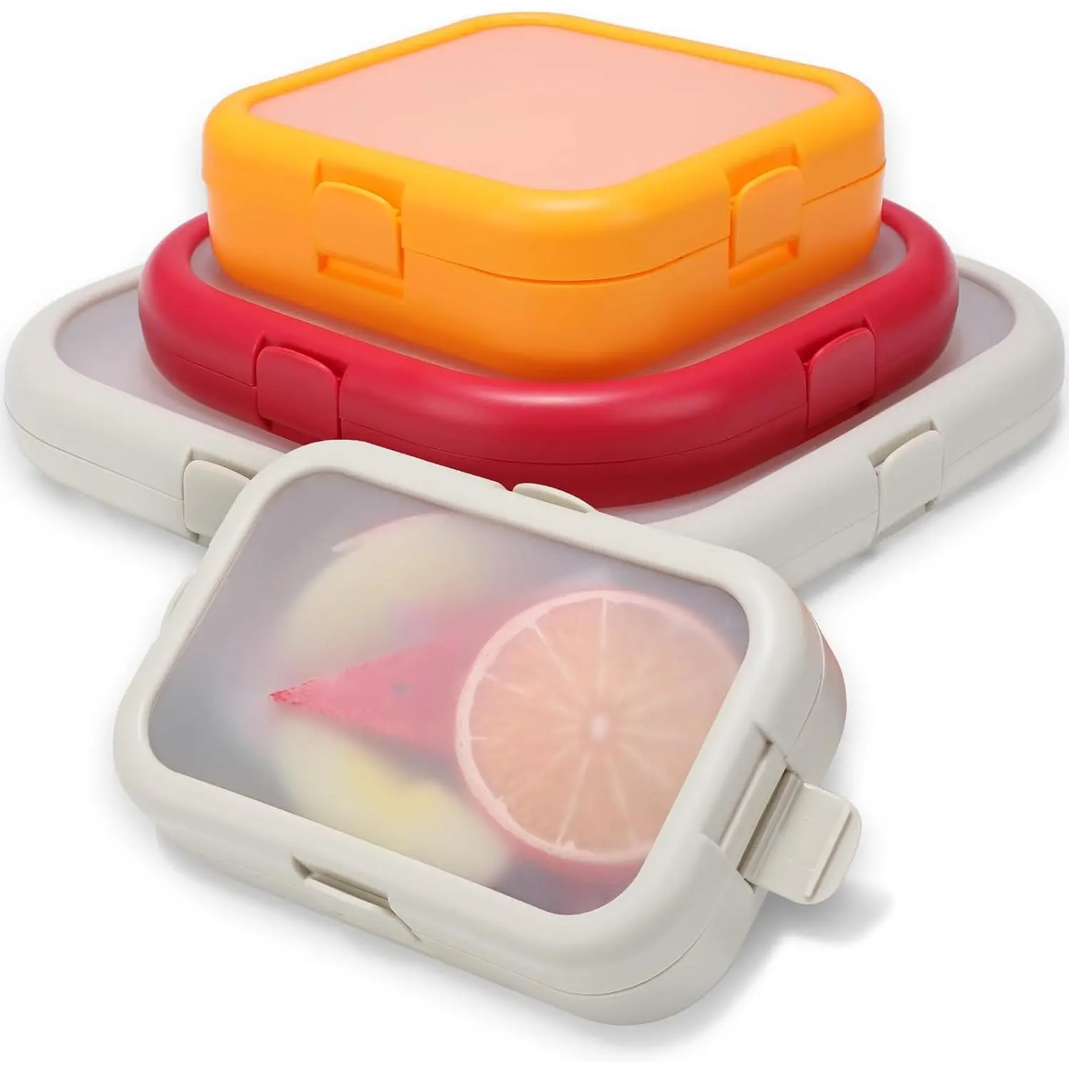 4 count   Storage Containers, Fruit Storage Box, Onion Keeper, Avocado Saver, Kitchen Organizers for Fridge, -keeping Design(Red, White,Orange,4 Sizes)
