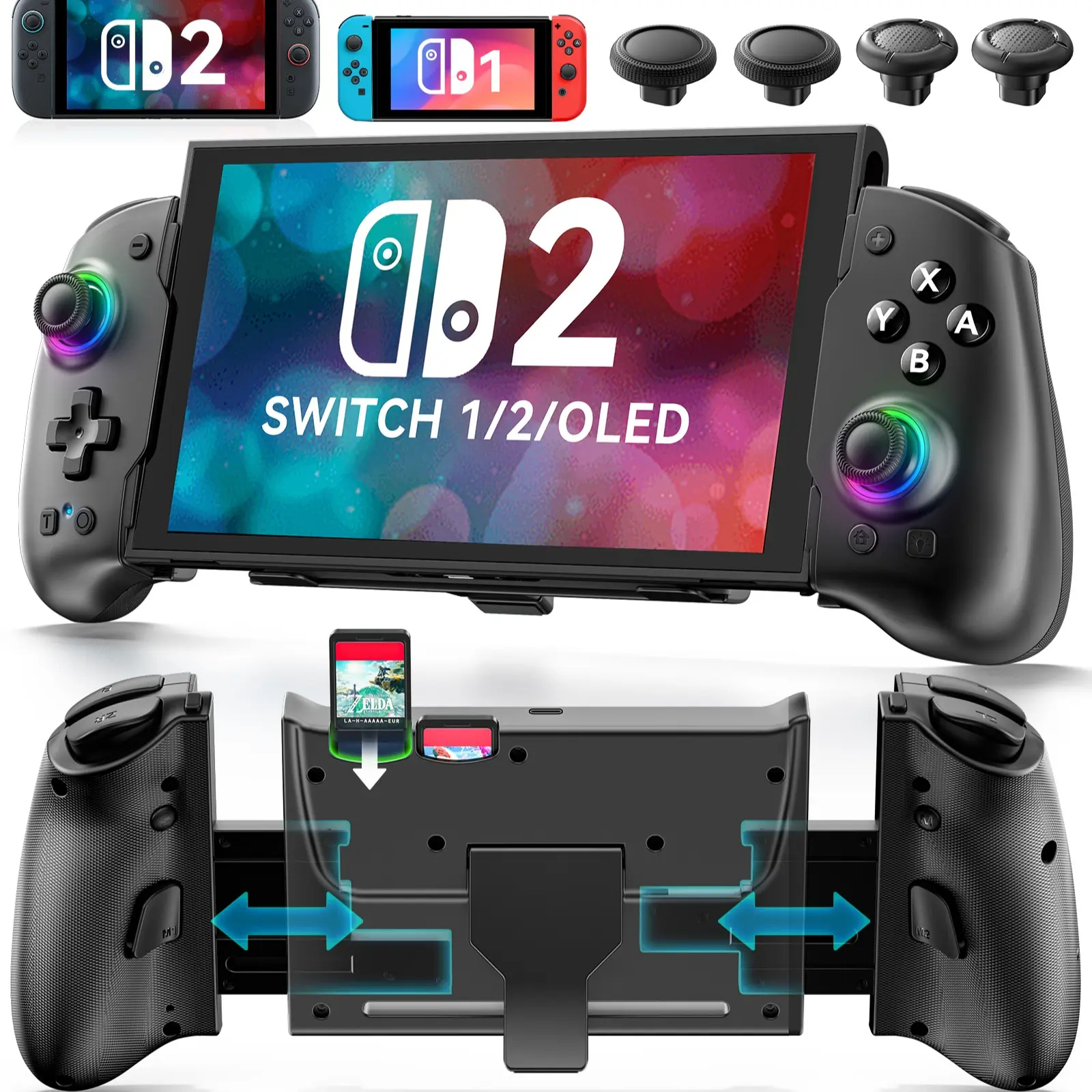 Universal Game Controller for Switch/oled/switch 2, Ergonomic Design, RGB Lighting, Turbo Function, Programmable Buttons, Mobile Gaming, Accessories