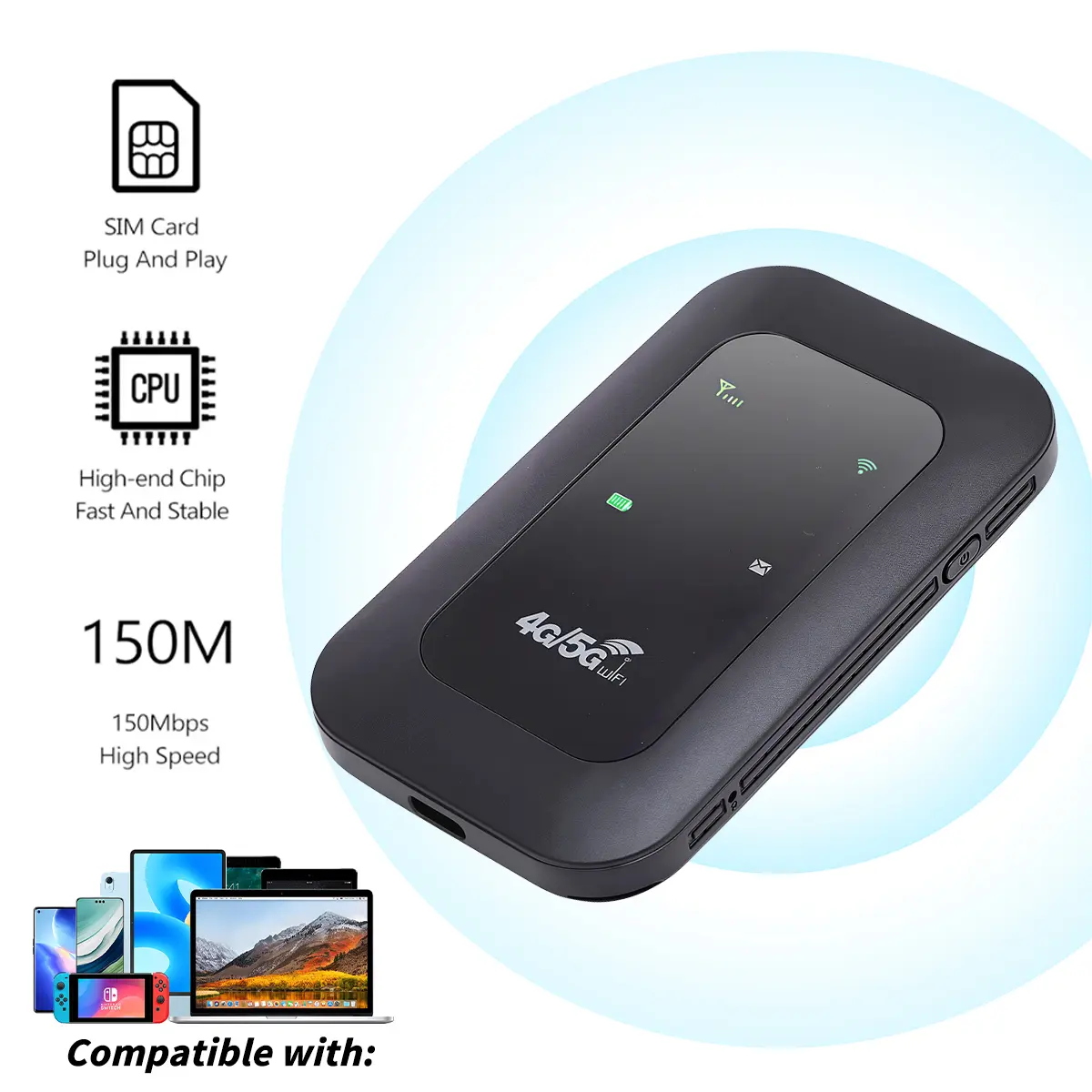 Portable 4G LTE Wireless WiFi Hotspot, Lightweight Pocket Router, High-Speed & Stable, Multi-Device Support, SIM Card Operated, European Compatible, Perfect for Travel, Outdoor & Remote Work