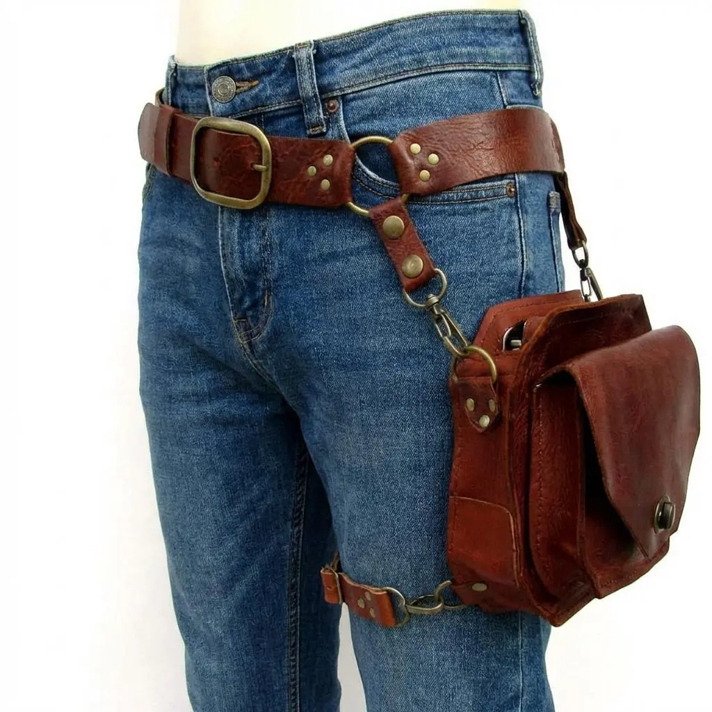 Steampunk PU Leather Belt Bag, Gothic Drop Leg Thigh Pack for Women - Adjustable Waist Pack with Buckle for Cosplay & Motorcycle, Cycling Gear, Long-Lasting Use, Outdoor