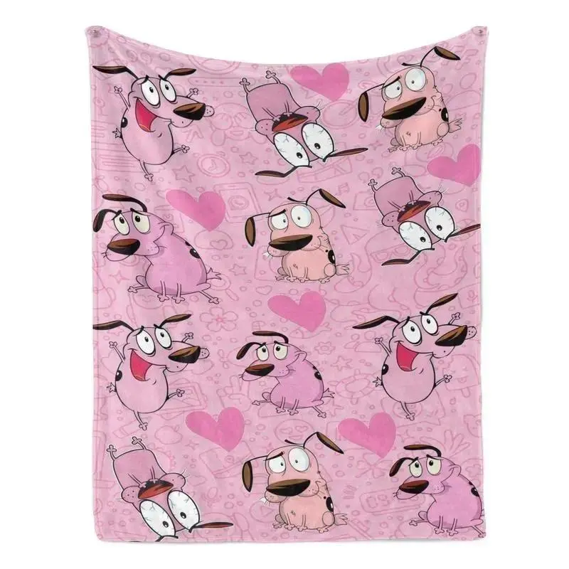 Cartoon Print Pink Courage the Cowardly Dog Funny Plush Flannel Throw Blanket - Cozy Lightweight Portable Sofa Bedding Decor, Matches Cooling Pillows Couch Cover, Warm Birthday Christmas Gift for Cartoon Fans