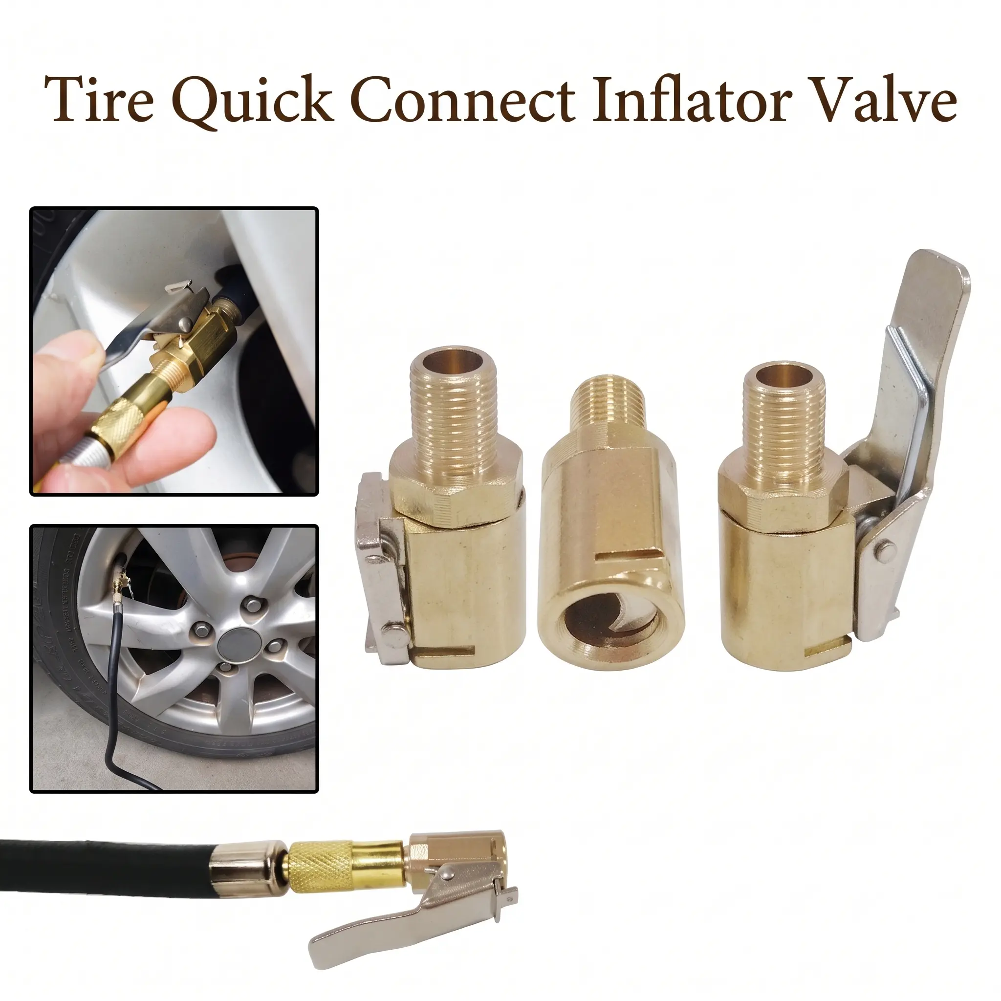 Tire Air Chuck with Clip Adapter, Brass Locking Auto Inflator Hose Nozzle, Universal Fit for All Vehicles - Practical Party Balloon Pump Connector & Men's Gift Favor-YY2