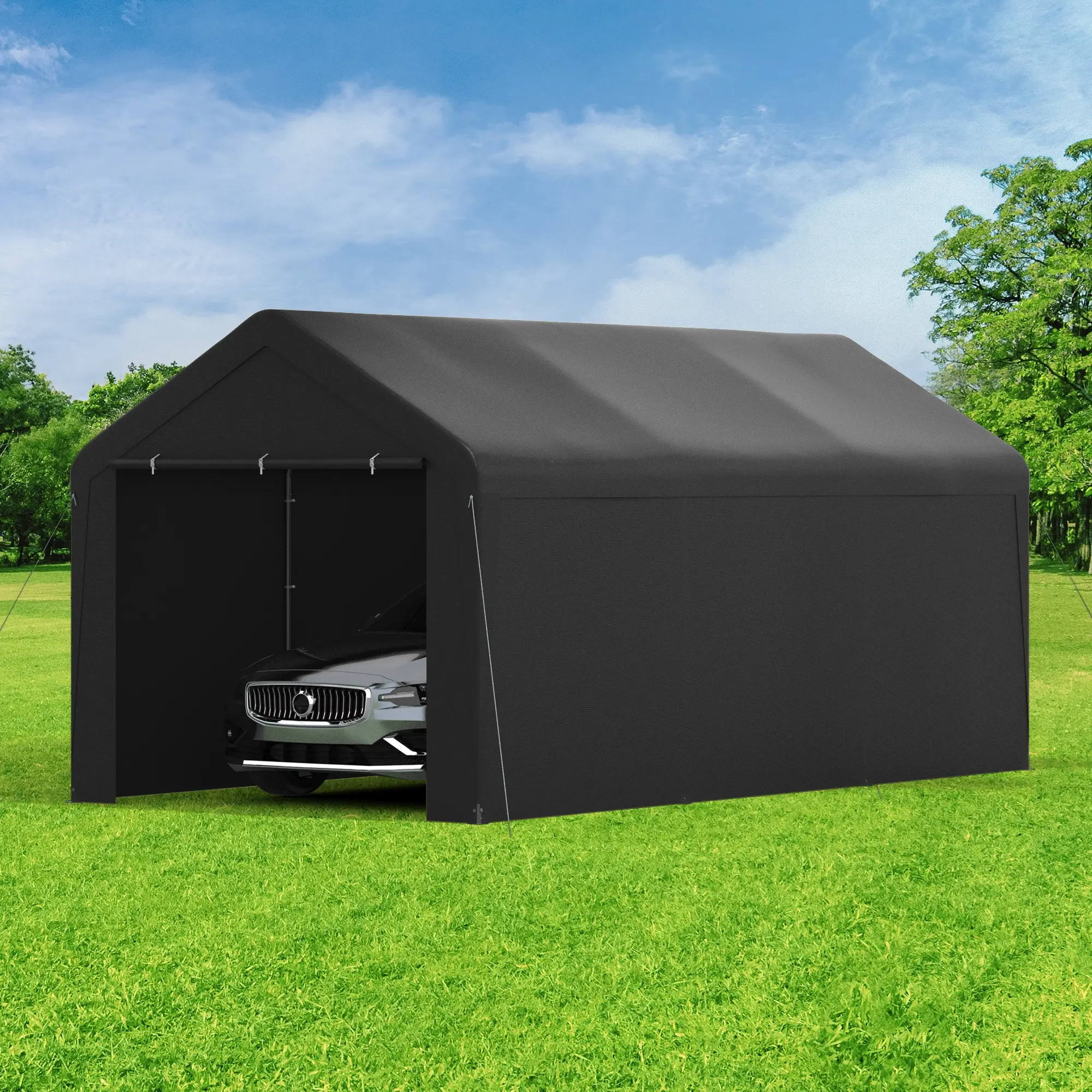 Carport 10X20 Ft Canopy Steel Canopy Storage Shed, Portable Garage Party Tent, Portable Garage with Removable Sidewalls And Doors All-Season Tarp for Carport, Parties, Weddings