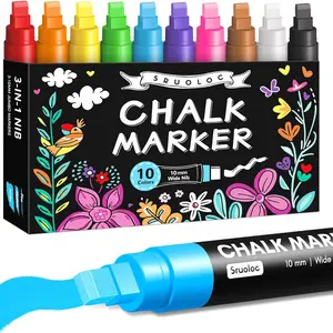 10 Colors Washable Jumbo Liquid Chalk Markers, 10mm 3-in-1 Wide Nib, Window Glass Paint Pen for Chalkboard Car Auto Bistro Mirror Poster Blackboard