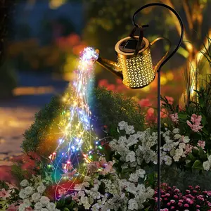 Solar Lanterns Outdoor Waterproof,Metal Watering Can Garden Decor Ornaments,Yard Art Hanging Path Lights,Outside Patio Decorations,Gardening Birthday Gifts for Mom Grandma Women,with Hook, Large
