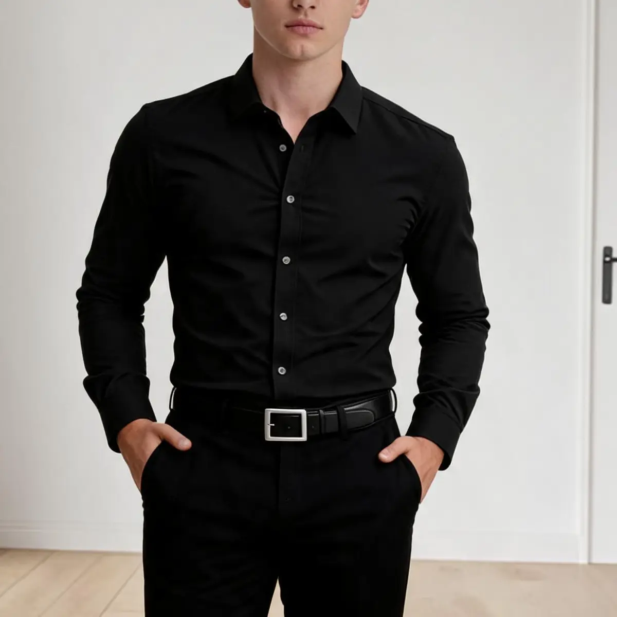 Men's Slim Fit Long Sleeve Dress Shirt - Stretch Wrinkle Resistant Business Casual Office Wear