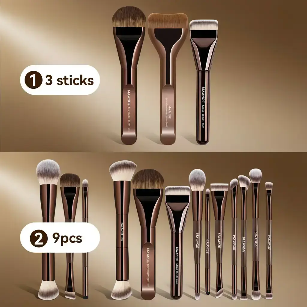 MAANGE 3- or 9-Piece Makeup Brush Set, Face Makeup Brushes Including Flat, Curved, and Ultra-Thin Foundation Brushes for Blending and Powder Application #GLOBAL PICKS