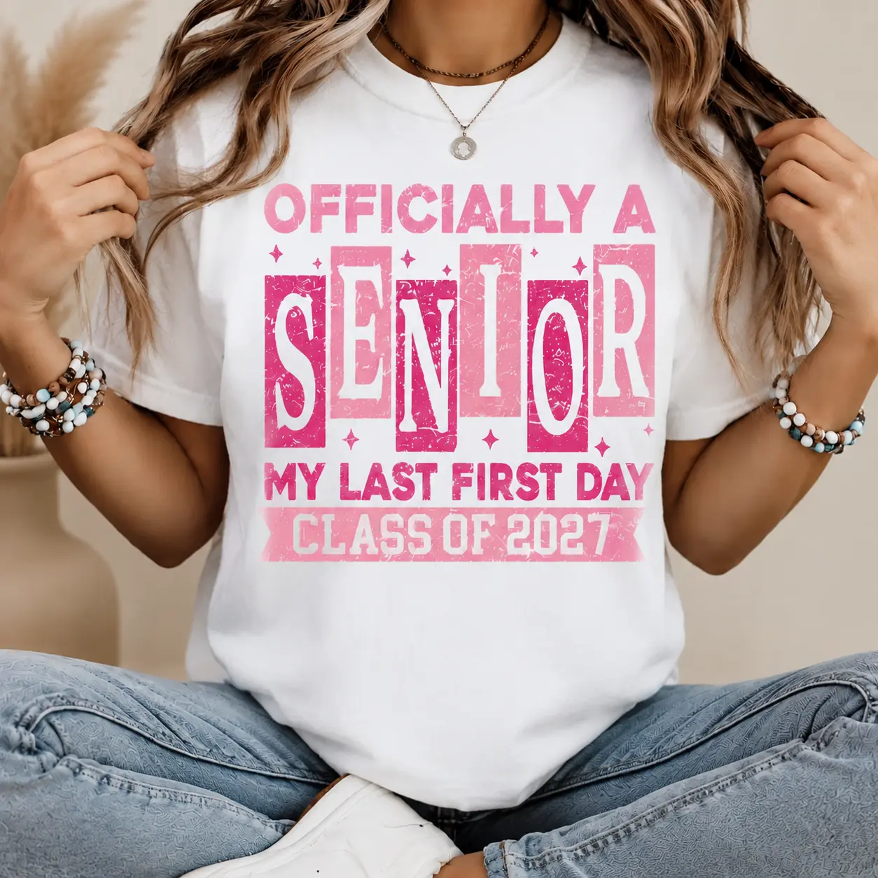 Women's 100% Cotton Casual Top Commencement Present - Print Edition Class of 2027 Senior Graphic T-Shirt, My Last First Day School Outfit Academic Milestone Apparel