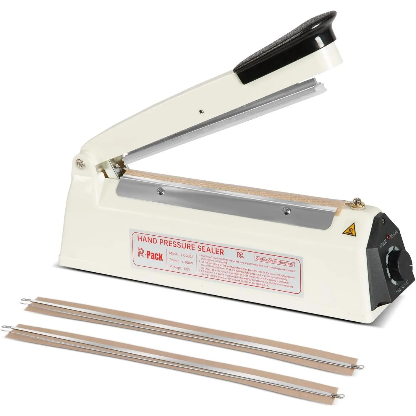 Impulse Heat Sealer with Hot  Wire, Manual Seal and Cut Shrink Wrap Machine for Soap, Bath Bomb, Bakery and  Packaging, 8-Level Timer, 2 Extra Replacements, (8 Inch,White)