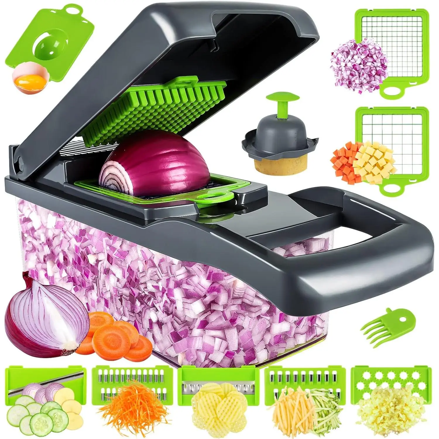 Vegetable Chopper, Pro Onion Chopper, Multifunctional 16 in 1 Food Chopper, Kitchen Vegetable Slicer Dicer Cutter,Veggie Chopper With 8 Blades,Carrot and Garlic Chopper With Container