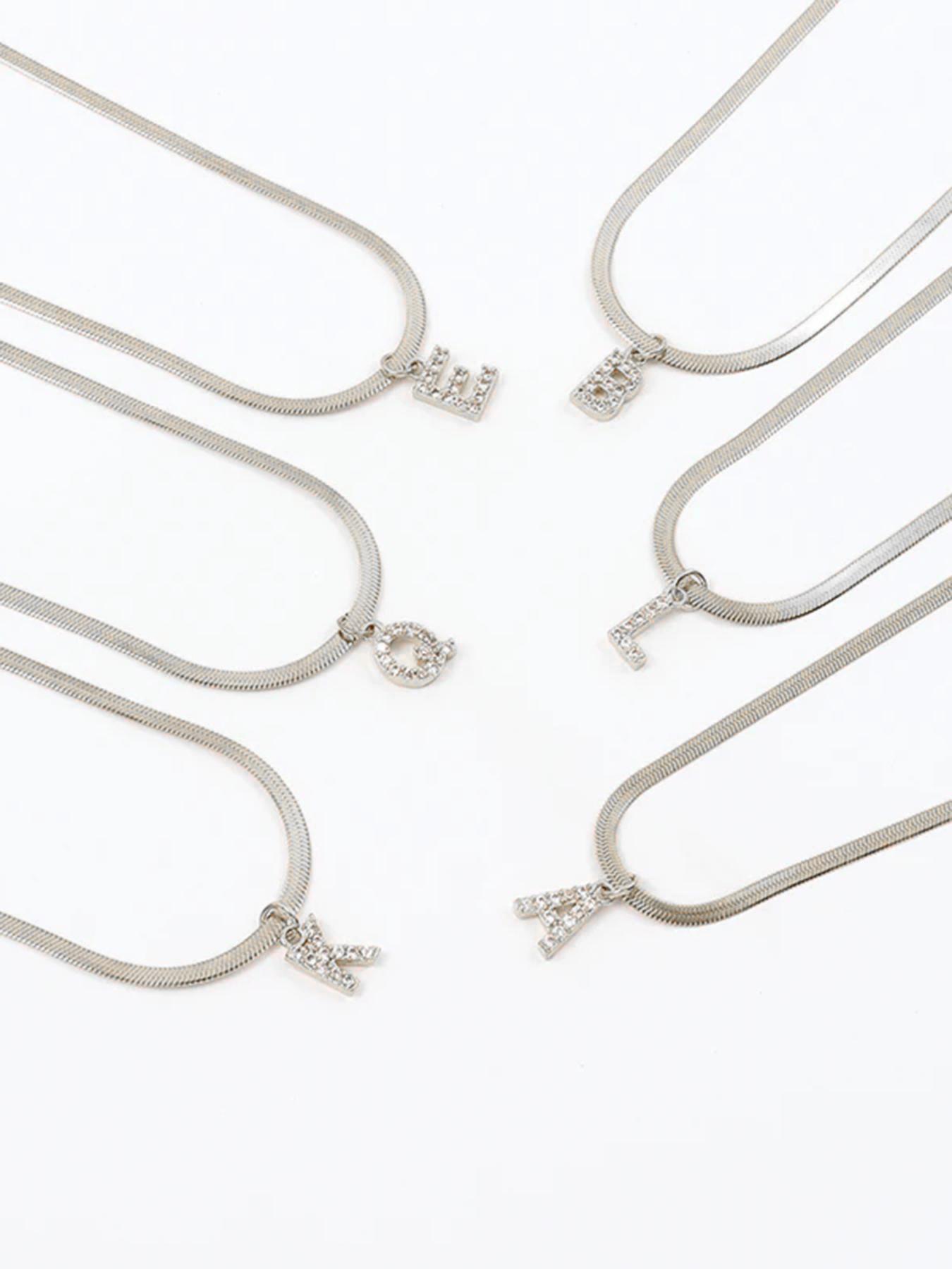 Fashion Letter Design Copper Pendant Stainless Steel Chain Necklace for Women, Elegant Rhinestone Necklace, Fashion Jewelry for Party, Daily Clothing Decor, Trendy All-match & Exquisite Jewelry for Birthday Gift