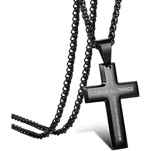 Stainless Steel Lord's Prayer Cross Pendant Necklace with Bible Verse Philippians 4:13, 1.3*2 inch, Casual Jewelry for Men - Ideal for Father’s Day, Easter, Birthday Gifting