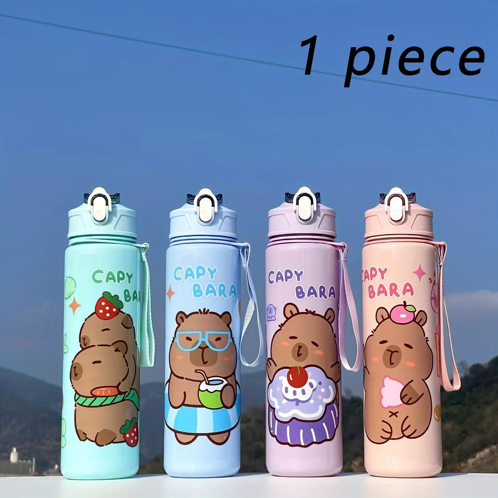 25.36oz Cute Portable Water Cup with Cartoon Design, Fashionable Plastic Cup with Straw, Space Cup with Lanyard, Perfect for Kids and Adults